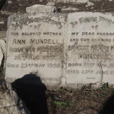 MUNDELL Ernest Henry Kew 1869-1936 &amp; Ann VAN HEERDEN 1877-1952