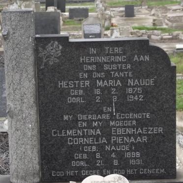 NAUDE Hester Maria 1875-1942 :: PIENAAR Clementina Ebenhaezer Cornelia nee NAUDE 1899-1931