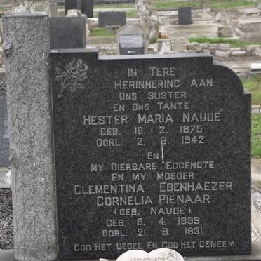 NAUDE Hester Maria 1875-1942 :: PIENAAR Clementina Ebenhaezer Cornelia nee NAUDE 1899-1931