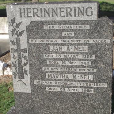 NEL Jan A. 1889-1949 &amp; Martha M. VAN RENSBURG 1895-1965