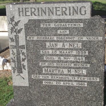NEL Jan A. 1889-1949 &amp; Martha M. VAN RENSBURG 1895-1965