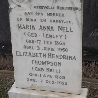 NELL Maria Anna LEMLEY 1863-1950 :: THOMPSON Elizabeth Hendrina NELL 1889-1955