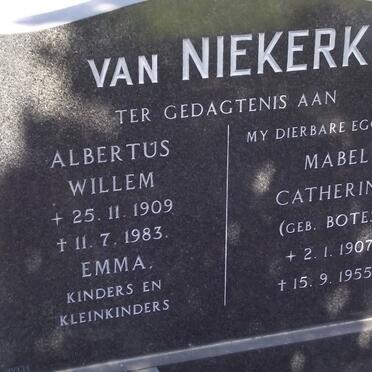 NIEKERK Albertus Willem, van 1909-1983 &amp; Mabel Catherine BOTES 1907-1955