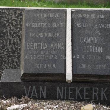 NIEKERK Campbell Gordon, van 1901-1980 &amp; Bertha Anna BRUCKNER 1905-1975