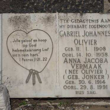 OLIVIER Gabriel Johannes 1908-1958 :: VERMAAK Anna Jacoba formerly OLIVIER nee JONKER 1914-1991