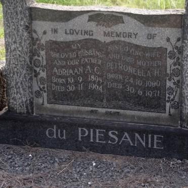 PIESANIE Adriaan A.C., du 1895-1964 &amp; Petronella H. 1900-1971