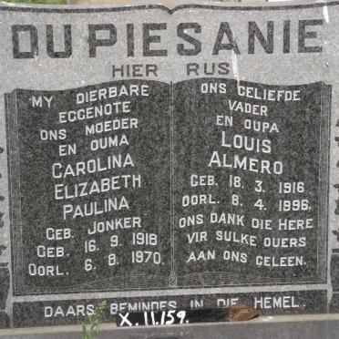 PIESANIE Louis Almero, du 1916-1996 &amp; Carolina Elizabeth Paulina JONKER 1918-1970