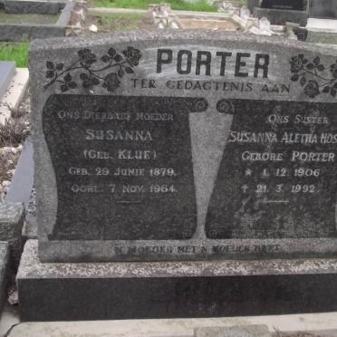 PORTER Susanna nee KLUE 1879-1964 :: HOSKING Susanna Aletha nee PORTER 1906-1992