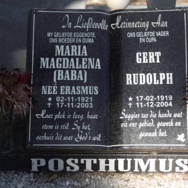 POSTHUMUS Gert Rudolph 1919-2004 &amp; Maria Magdalena ERASMUS 1921-2003