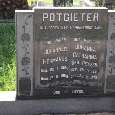 POTGIETER Johannes Hermanus 1890-1958 &amp; Johanna Catharina PETZER 1891-1973