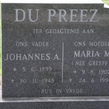 PREEZ Johannes A., du 1899-1948 &amp; Maria M. GREEFF 1902-1992