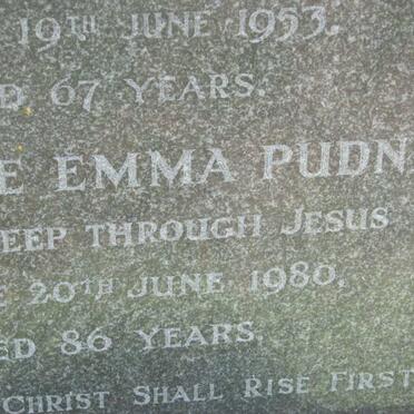 PUDNEY Ernest George -1953 &amp; Florence Emma -1980