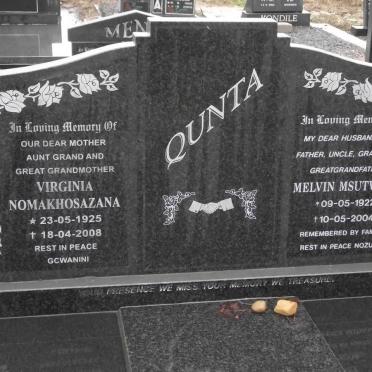 QUNTA Melvin Msutwana 1922-2004 &amp; Virginia Nomakhosazana 1925-2008