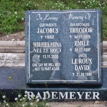 RADEMEYER Jacobus -1952 &amp; Wilhelmina LE ROUX -2000