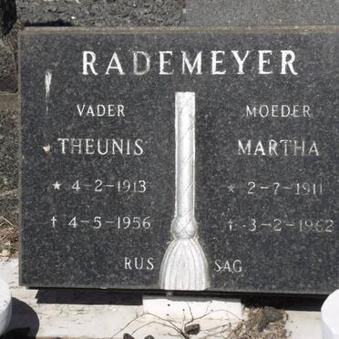 RADEMEYER Theunis 1913-1956 &amp; Martha 1911-1962