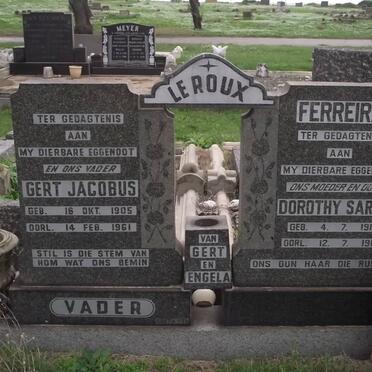 ROUX Gert Jacobus, le 1905-1961 &amp; Dorothy Sarah FERREIRA 1910-1985