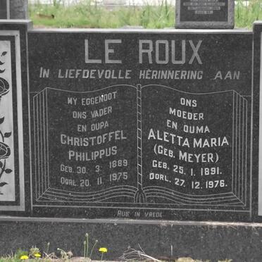 ROUX Christoffel Philippus, le 1889-1975 &amp; Aletta Maria MEYER 1891-1976