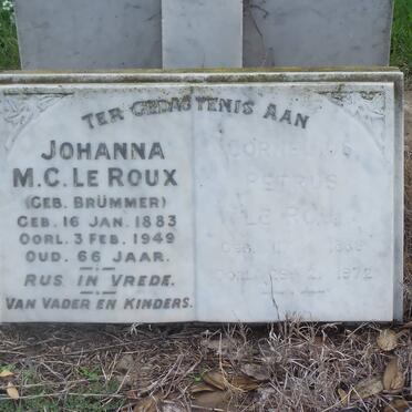 ROUX Johanna M.C., le BRUMMER 1883-1949 &amp; Cornelius Petrus 1886-1972