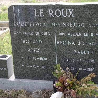 ROUX Ronald James, le 1930-1985 &amp; Regina Johanna Elizabeth 1932-1996