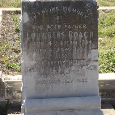 ROACH Louwrens 1834-1924 &amp; Marthiena A.M.S. 1862-1942