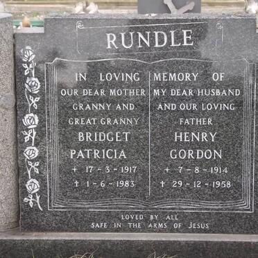 RUNDLE Henry Gordon 1914-1958 &amp; Bridget Patricia 1917-1983