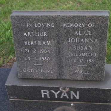 RYAN Arthur Bertram 1904-1980 &amp; Alice Johanna Susan SMITH -1981