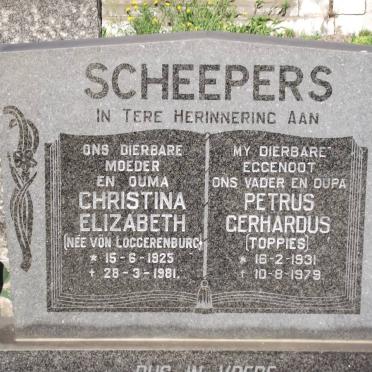 SCHEEPERS Christina Elizabeth nee VON LOGGERENBURG 1925-1981 &amp; Petrus Gerhardus 1931-1979