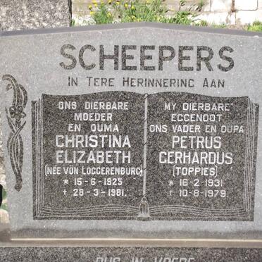 SCHEEPERS Christina Elizabeth nee VON LOGGERENBURG 1925-1981 &amp; Petrus Gerhardus 1931-1979
