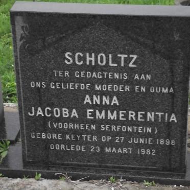 SCHOLTZ Anna Jacoba Emmerentia formerly SERFONTEIN nee KEYTER 1898-1982