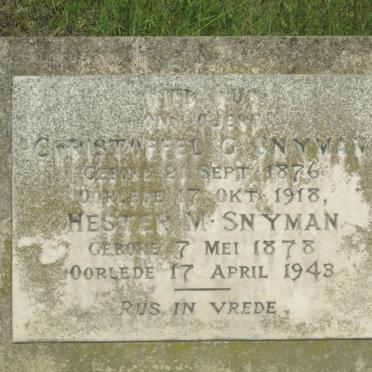 SNYMAN Christoffel G. 1876-1918 &amp; Hester M. 1878-1943