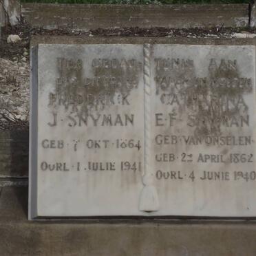 SNYMAN Frederick J. 1864-1941 &amp; Catharina E.F. VAN ONSLEN 1862-1940