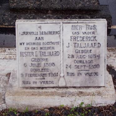 TALJAARD Frederick J. 1884-1959 &amp; Hester E. 1898-1951