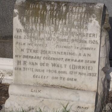 WALT Hendrina Francina, van der nee VORSTER 1870-1928 :: WALT H.R., van der 1906-1937