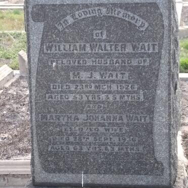 WAIT William Walter -1926 &amp; Martha Johanna -1936