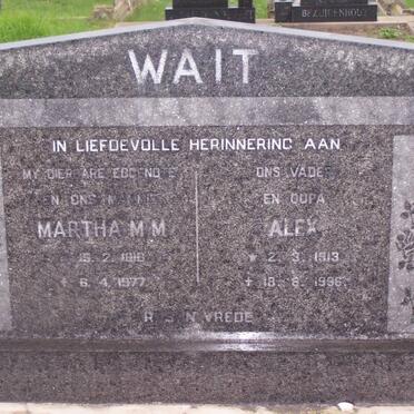 WAIT Alex 1913-1996 &amp; Martha M.M. 1916-1977