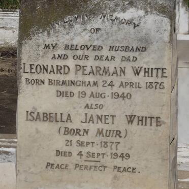 WHITE Leonard Pearman 1875-1940 &amp; Isabella Janet MUIR 1877-1949