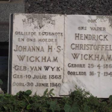 WICKHAM Hendrick Christoffel 1866-1949 &amp; Johanna H.S.VAN WYK 1868-1940