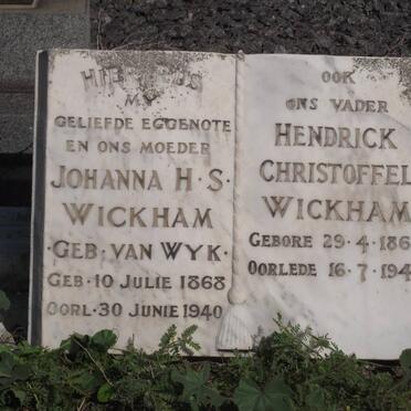 WICKHAM Hendrick Christoffel 1866-1949 &amp; Johanna H.S.VAN WYK 1868-1940