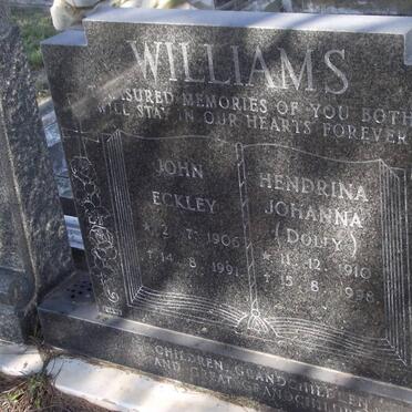 WILLIAMS John Eckley 1906-1991 &amp; Hendrina Johanna 1910-1998