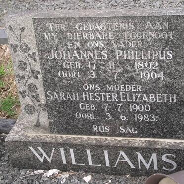WILLIAMS Johannes Phillipus 1892-1964 &amp; Sarah Hester Elizabeth 1900-1983