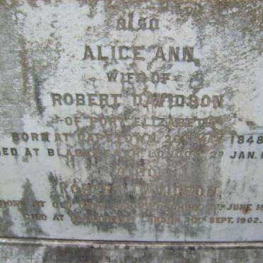 DAVIDSON Robert 1843-1902 &amp; Alice Ann 1848-1899