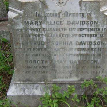 DAVIDSON Mary Alice 1869-1893 :: DAVIDSON Gertrude Sophia 1879-1879 :: DAVIDSON Dorothy May 1884-1885