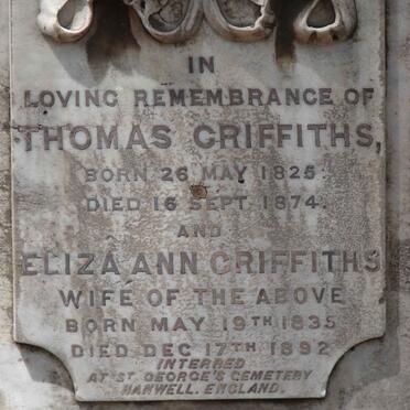 GRIFFITHS Thomas 1825-1874 &amp; Eliza Ann 1835-1892