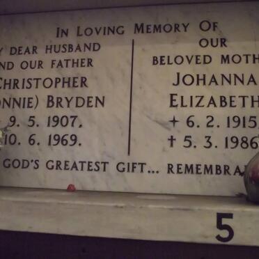 BRYDEN Christopher 1907-1969 &amp; Johanna Elizabeth 1915-1986