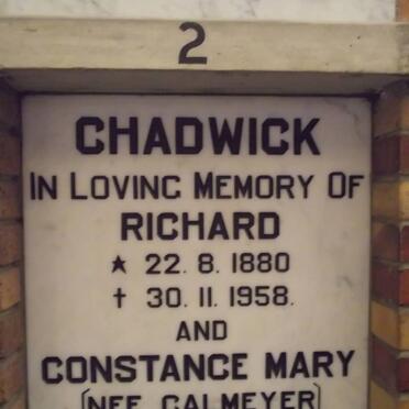 CHADWICK Richard 1880-1958 &amp; Constance Mary CALMEYER 1891-1979