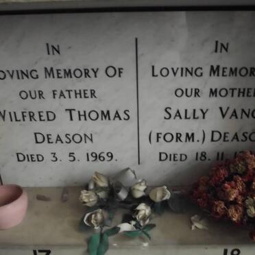DEASON Wilfred Thomas -1969 &amp; VANCE Sally formerly DEASON -1985