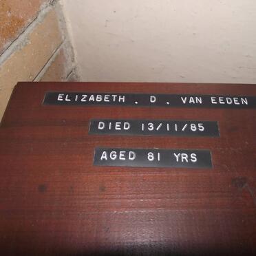 EEDEN Elizabeth, van -1985