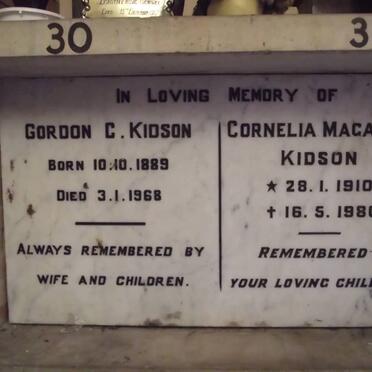 KIDSON Gordon C. 1889-1968 &amp; Cornelia Magaret 1910-1980