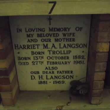 LANGSON D.H. 1881-1969 &amp; Harriet M.A.TROLLIP 1882-1961