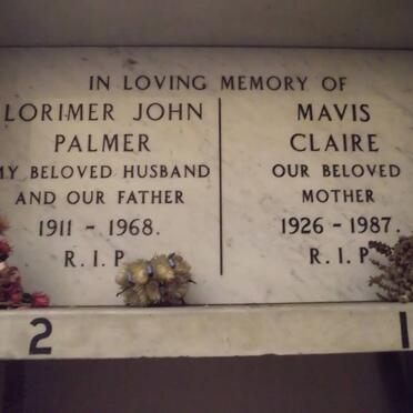 PALMER Lorimer John 1911-1968 &amp; Mavis Claire 1926-1987